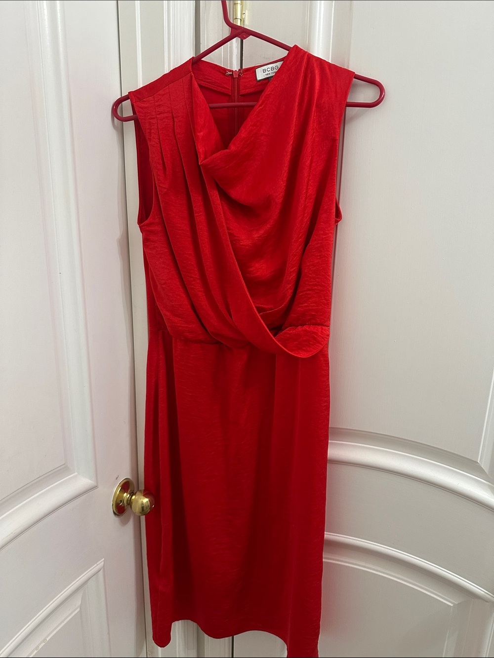 BCBG Red Draped V-Neck Sleeveless Dress